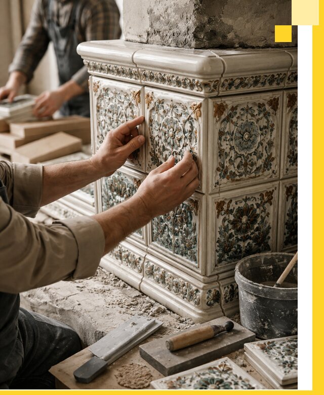 Изразцовые камины под ключ в Коломне: проект и монтаж