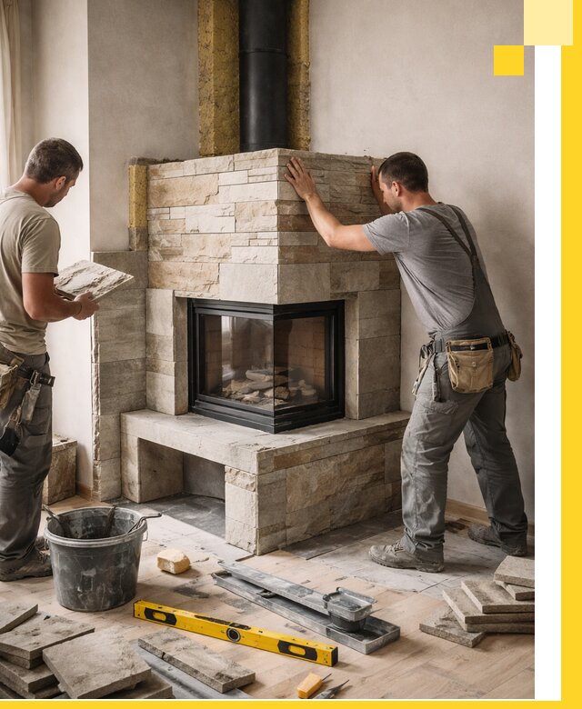 Угловые камины под ключ проект, монтаж и отделка в Коломне