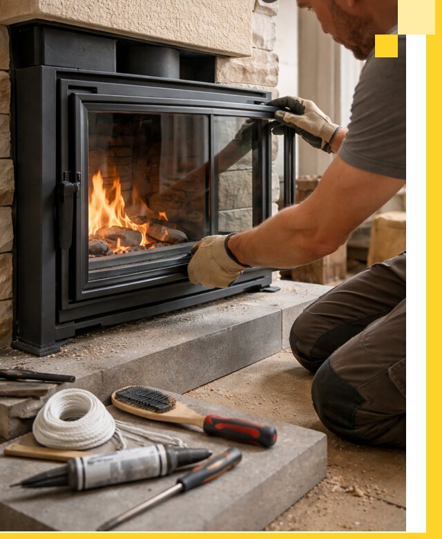 Производство, монтаж и доставка каминов со стеклом в Коломне