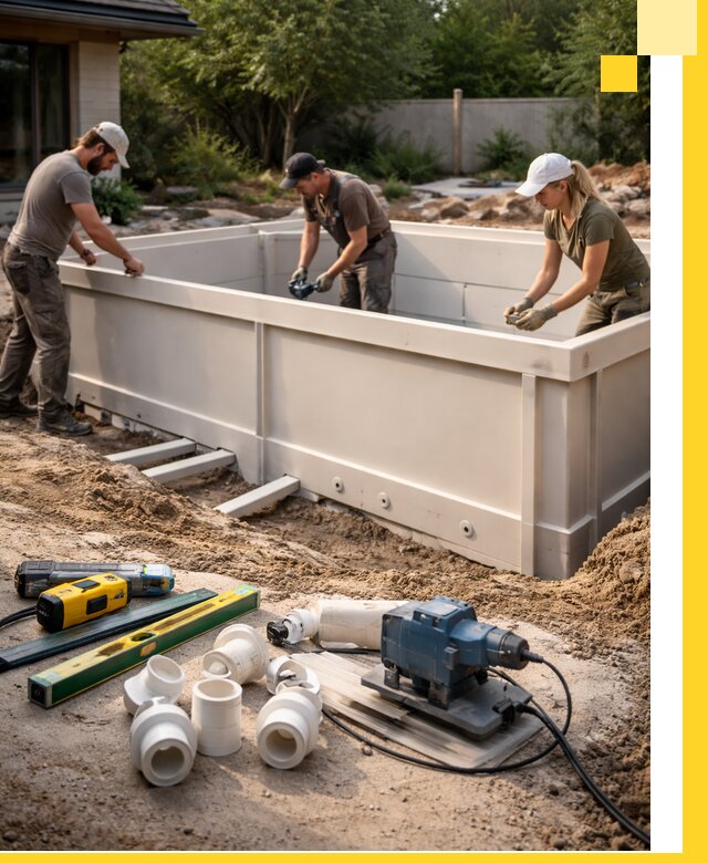 Установка полипропиленовых бассейнов под ключ в Коломне