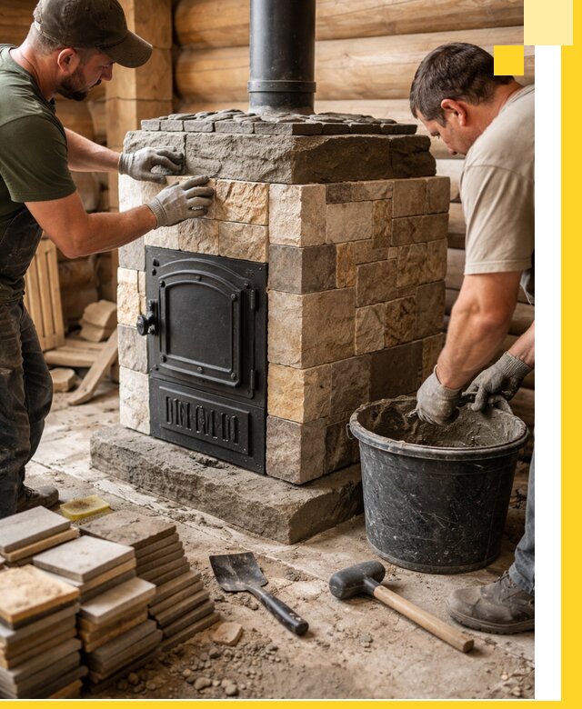 Облицовка банной печи под ключ в Коломне: камень и плитка