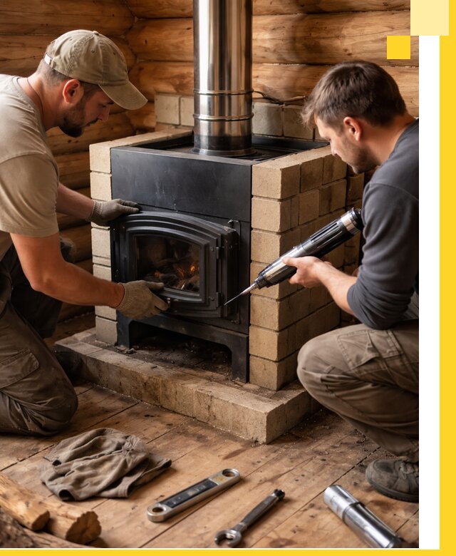 Монтаж и установка печи в бане под ключ с гарантией в Коломне