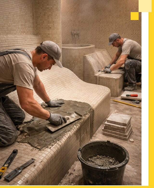 Лежаки для хамама под ключ в Коломне, проект и монтаж