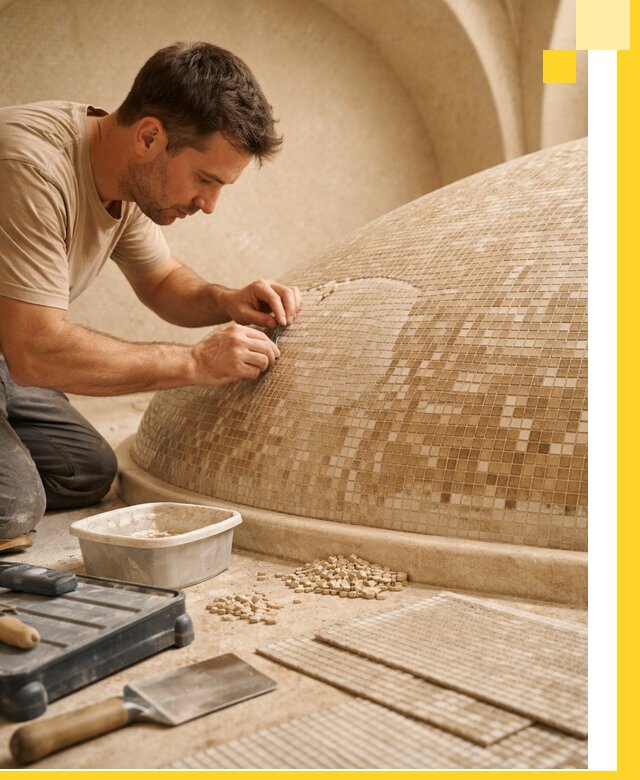 Профессиональная укладка мозаики для хамама под ключ в Коломне